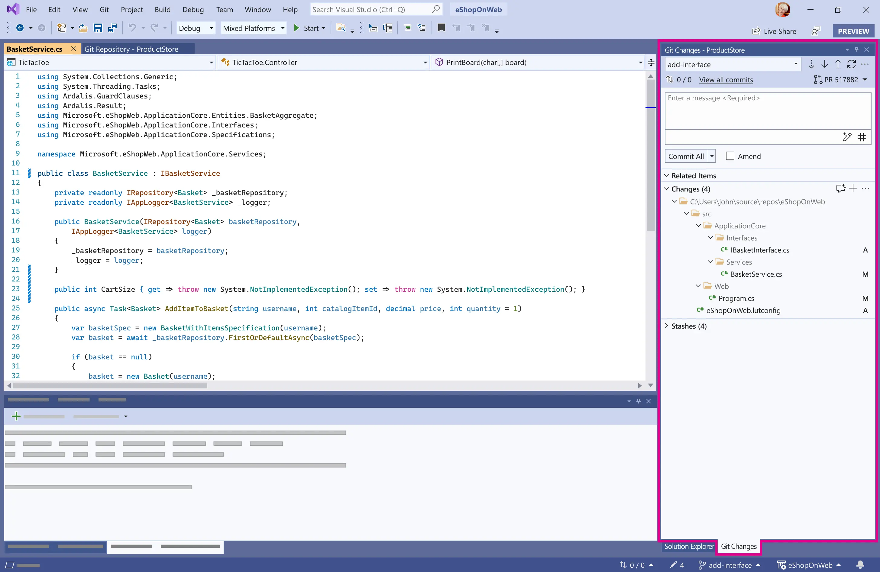 A design mockup of the Git Changes tool window UI.
