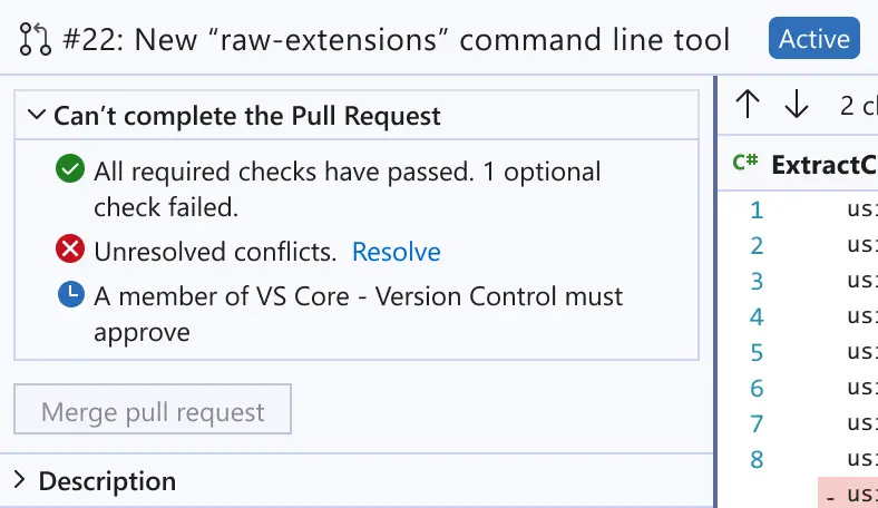 Top section of the details panel showing overall PR status and key information.